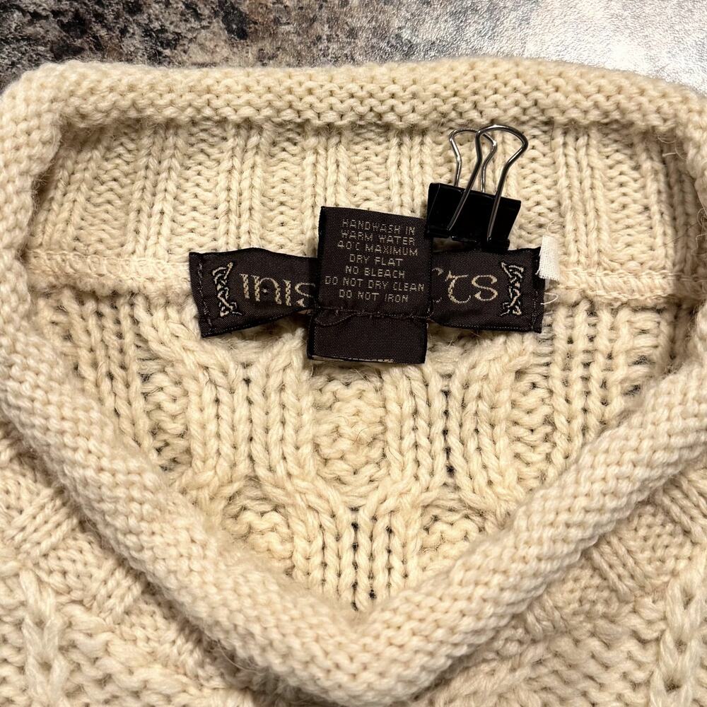 Inis Crafts Vintage Aran Cable Knit Chunky Fisherman Roll Neck Wool Sweater S - Picture 4 of 9